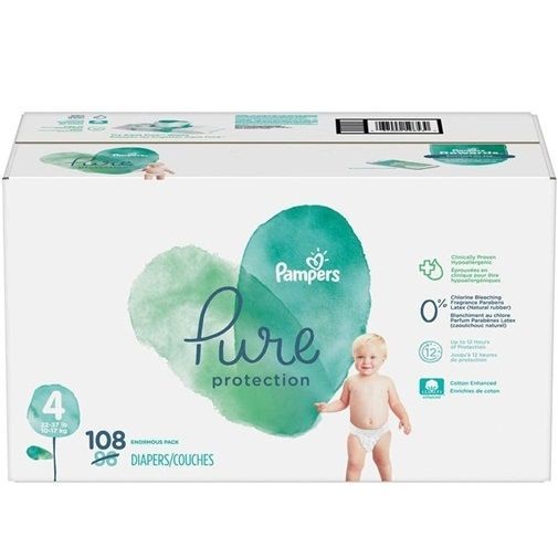 PAMPERS PURE PROTECTION SIZE 4 x108/Pack, 9-14kg DIAPERS/COUCHES