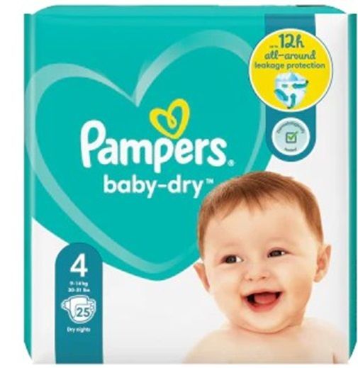 PAMPERS BABY-DRY SIZE 4 x25/Pack, 9-14kg DIAPERS/COUCHES