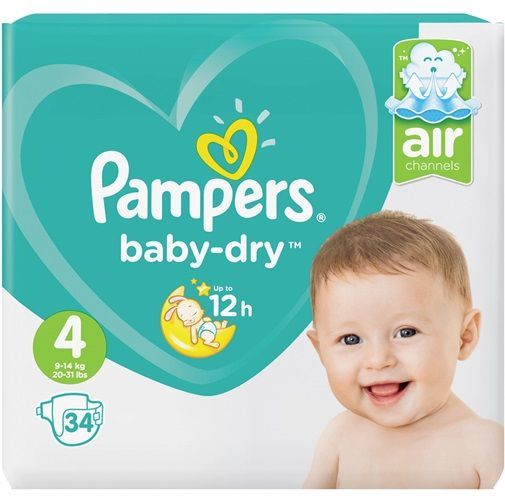 PAMPERS BABY DRY  SIZE 4 x34/Pack, 7-18kg CARRY PACK