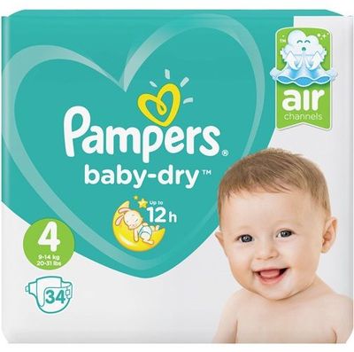 PAMPERS BABY DRY  SIZE 4 x34/Pack, 7-18kg CARRY PACK