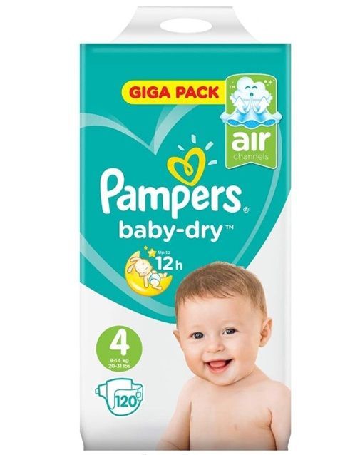 PAMPERS BABY DRY SIZE 4 x120/Pack, 7-18kg GIGA PACK