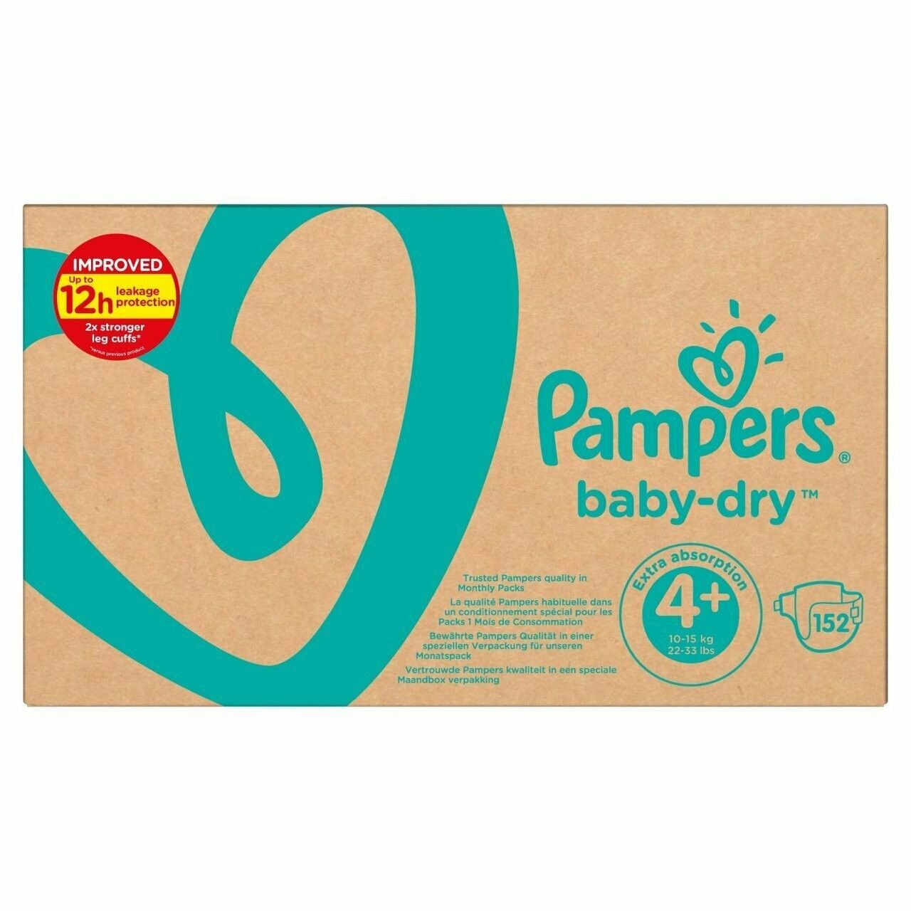 PAMPERS BABY DRY SIZE 4+ x152/Pack, 8-20kg MONTHLY PACK