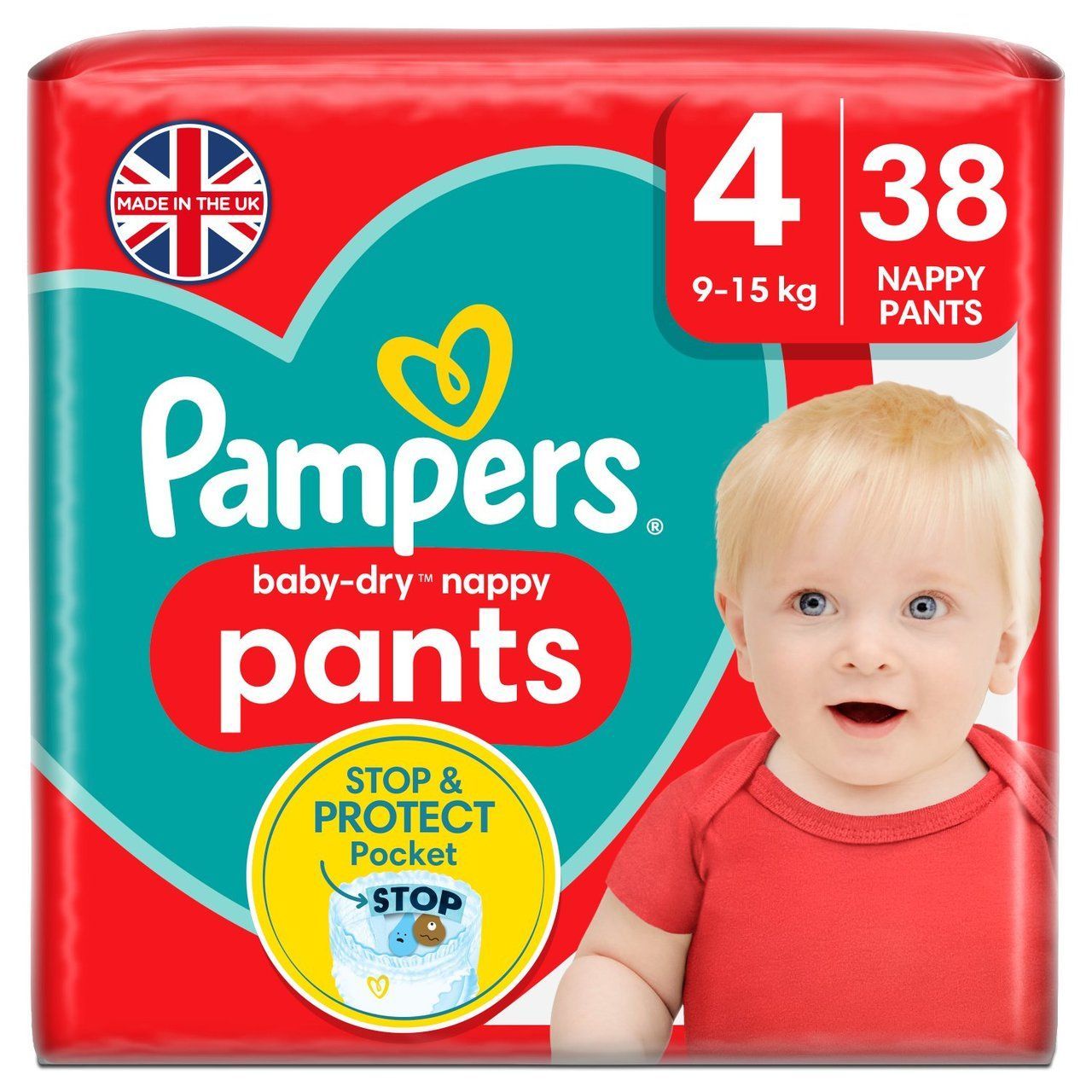 PAMPERS BABY-DRY NAPPY PANTS SIZE 4 x38/Pack, 9-15kg CARRY PACK