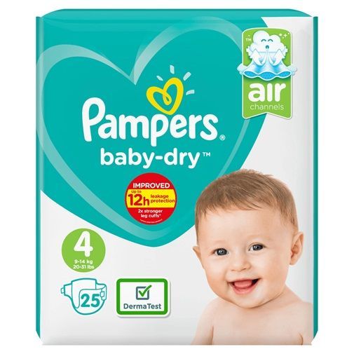 PAMPERS BABY-DRY SIZE 4 x25/Pack, 9-14kg DIAPERS/COUCHES