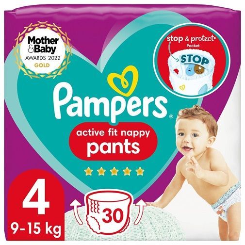 PAMPERS ACTIVE FIT NAPPY PANTS SIZE 4 x30/Pack, 9-15kg CARRY PACK