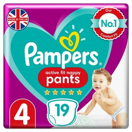 PAMPERS ACTIVE FIT NAPPY PANTS SIZE 4 x19/Pack, 9-15kg ESSENTIAL PACK