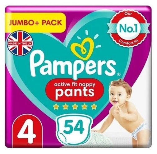 PAMPERS ACTIVE FIT NAPPY PANTS SIZE 4 x54/Pack, 9-15kg ESSENTIAL PACK