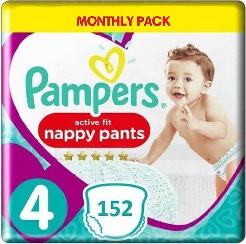 PAMPERS ACTIVE FIT NAPPY PANTS SIZE 4 x152/Pack, 9-15kg JUMBO+ PACK