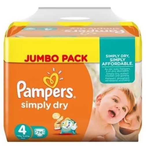 PAMPERS SIMPLY DRY  SIZE 4 x74/Pack, 7-18kg CARRY PACK