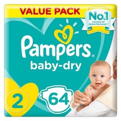 PAMPERS BABY-DRY SIZE 2 MINI x64/Pack, 3-6kg CARRY PACK