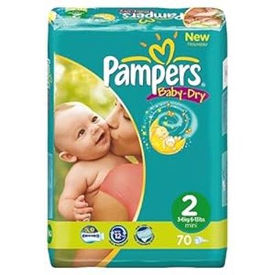 PAMPERS BABY-DRY SIZE 2 MINI x70/Pack, 3-6kg CARRY PACK