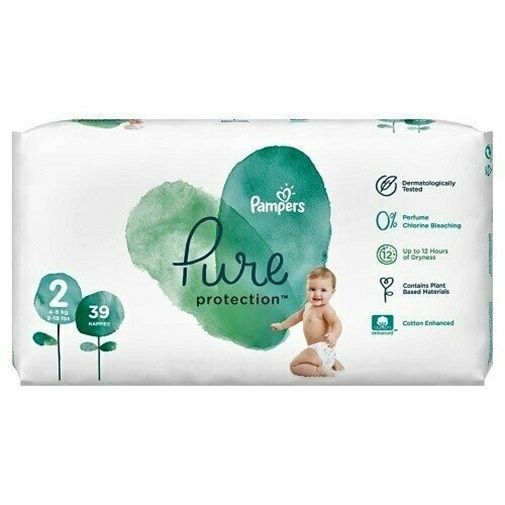 PAMPERS PURE PROTECTION NEW BABY SIZE 2 x39/Pack, 4-8kg