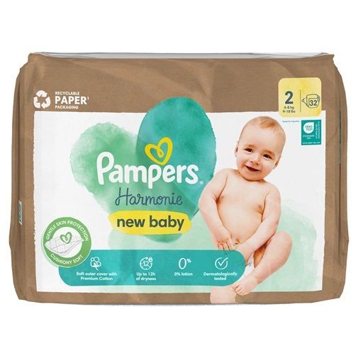 PAMPERS HARMONIE NEW BABY SIZE 2 MINI x32/Pack, 4-8kg