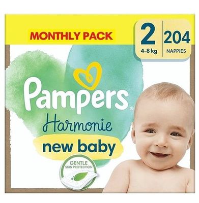 PAMPERS HARMONIE NEW BABY SIZE 2 MINI x204/Pack, 4-8kg