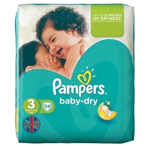 PAMPERS BABY-DRY MIDI SIZE 3 x34/Pack, 4-9kg DIAPERS/COUCHES