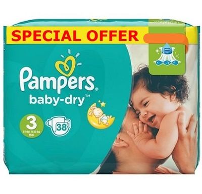 PAMPERS BABY-DRY MIDI SIZE 3 x38/Pack, 4-9kg DIAPERS/COUCHES