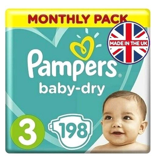 PAMPERS BABY-DRY MIDI SIZE 3 x198/Pack, 6-10kg NAPPIES