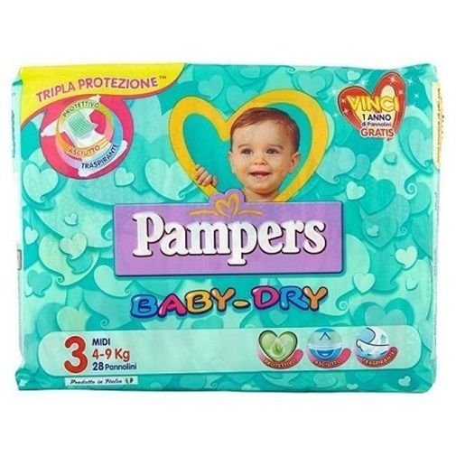 PAMPERS BABY-DRY SIZE 3 x28/Pack, 4-9kg MIDI