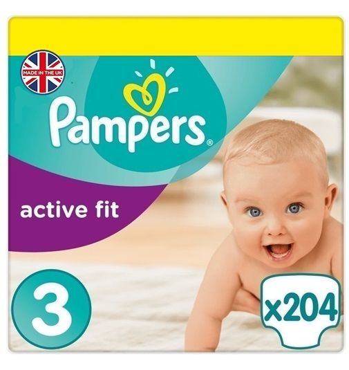 PAMPERS ACTIVE FIT SIZE 3 x204/Pack, 4-10kg MIDI