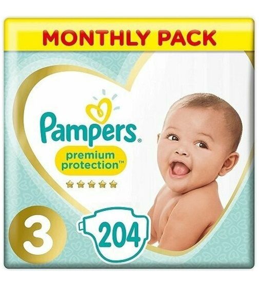 PAMPERS PREMIUM PROTECTION SIZE 3 x204/Pack, 6-10kg, MIDI