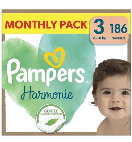 PAMPERS HARMONIE SIZE 3 MIDI x186/Pack, 6-10kg