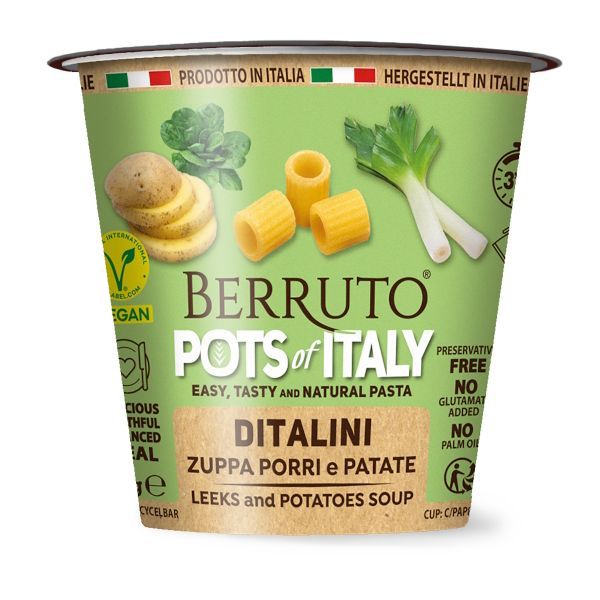 BERRUTO PASTA CUP DITALINI LEEKS AND POTATOES SOUP 70g