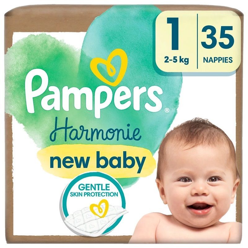 PAMPERS HARMONIE SIZE 1, 35 NAPPIES, 2-5kg Essential Pack