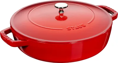STAUB 28 cm DEEP FRYING PAN with TWO HANDLES and LID, DEEP RED, https://www.mercator.direct/store/STAUB-28-cm-DEEP-FRYING-PAN