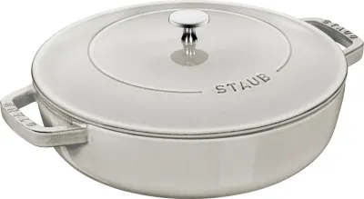 STAUB 28 cm DEEP FRYING PAN with TWO HANDLES and LID, TARTUFFLE WHITE, https://www.mercator.direct/store/STAUB-28-cm-DEEP-FRY
