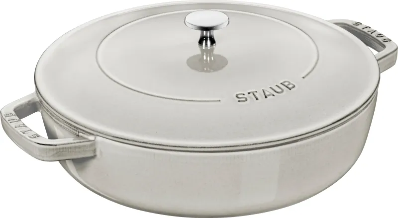 STAUB 28 cm DEEP FRYING PAN with TWO HANDLES and LID, TARTUFFLE WHITE, https://www.mercator.direct/store/STAUB-28-cm-DEEP-FRY