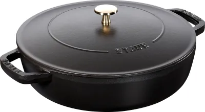 STAUB 28 cm DEEP FRYING PAN with TWO HANDLES and LID, DEEP BLACK, https://www.mercator.direct/store/STAUB-28-cm-DEEP-FRYING-P