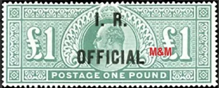 GB KING EDWARD VII 1902, I.R.OFFICIAL, £1 Blue-Green, SG O27, Mi.D63, MNH