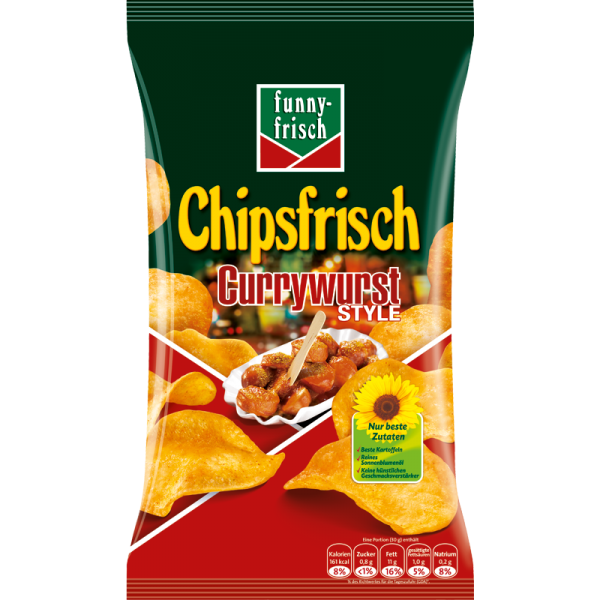 CRISPS - FUNNY FRESH CHIPSFRISCH CURRYSAUSAGE FLAVOUR 175g