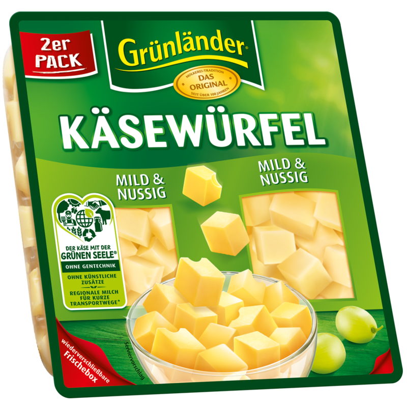 CHEESE GRUENLAENDER CHEESE CUBES MILD AND NUTTY 130g