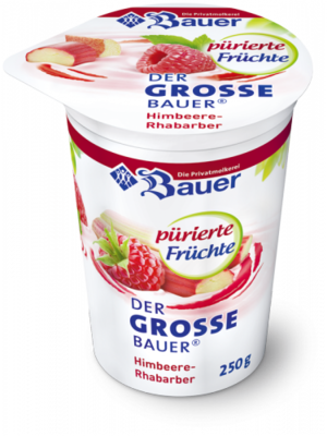 BAUER YOGURT RASPBERRY AND RHUBARB, JUST FRUITS 250g