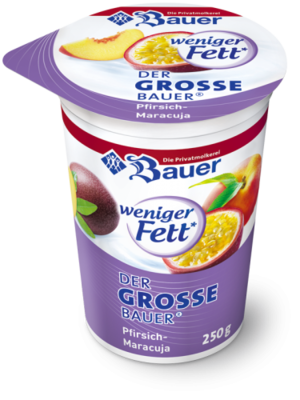 BAUER YOGURT PEACH AND PASSION FRUIT WITH LESS FAT 250g