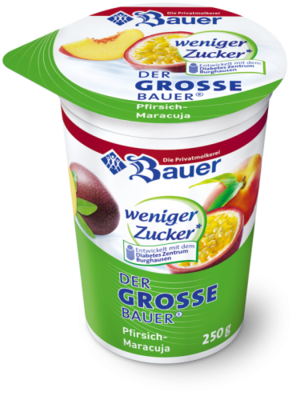 BAUER YOGURT PEACH AND PASSION FRUIT WITH LESS SUGAR 250g