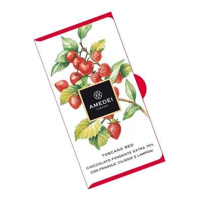 AMEDEI TUSCANY BLACK CHOCOLATE BAR 70% WITH STRAWBERRY, CHERRY &amp; RASPBERRY