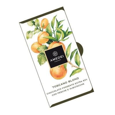 AMEDEI TUSCANY BLACK CHOCOLATE BAR 63% WITH PEACH &amp; APRICOT