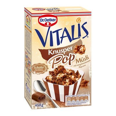 DR OETKER VITALIS KNUSPER CRISPY POPCORN with WHOLE MILK CHOCOLATE 450g