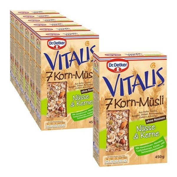 DR OETKER VITALIS 7 CORN MUESLI NUTS &amp; KERNELS 6x450g + 1 FREE