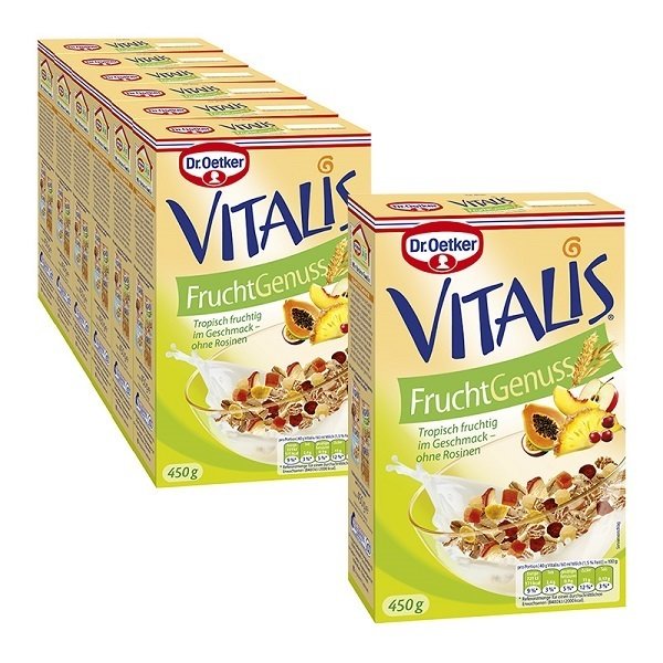 DR OETKER VITALIS FRUIT ENJOYMENT, FULL GRAIN MUESLI WITHOUT RAISINS 6x450g + 1 FREE