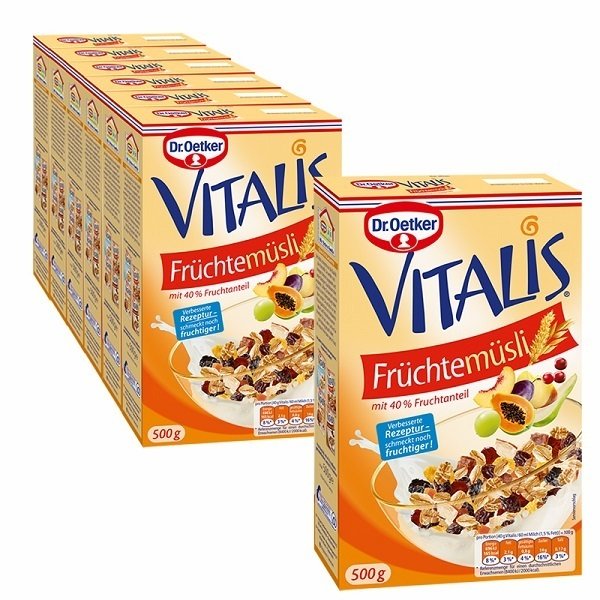 DR OETKER VITALIS FRÜCHTEMÜSLI 6x500g + 1 FREE DR OETKER VITALIS FRÜCHTEMÜSLI 6x500g + 1 FREE