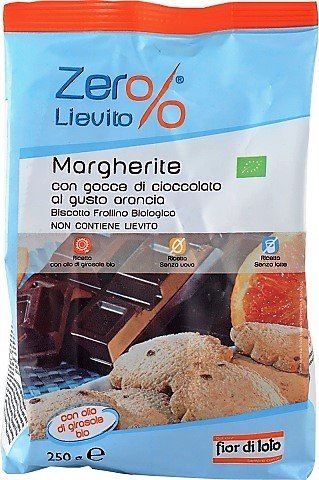 BISCUIT ZERO % YEAST DAISIES WITH CHOCOLATE DROPS TASTE ORANGE ORGANIC FIOR DI LOTO 250g