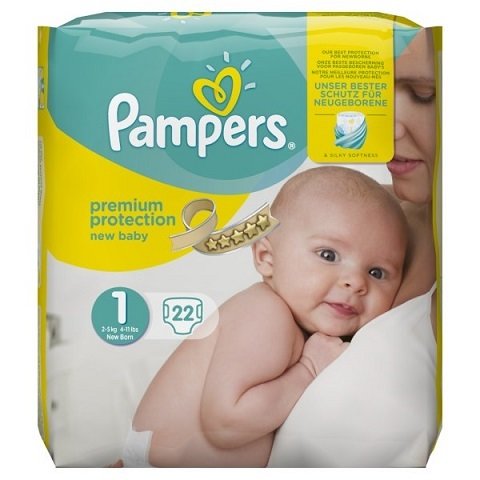 PAMPERS NEW BABY PREMIUM PROTECTION SIZE 1, 22 NAPPIES, 2-5kg CARRY PACK