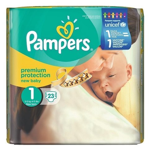 PAMPERS PREMIUM PROTECTION SIZE 1, NEW BABY, 23 NAPPIES, 2-5kg CARRY PACK