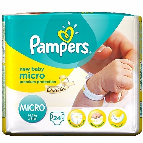 PAMPERS PREMIUM PROTECTION MICRO SIZE 0, 24 NAPPIES, 1-2.5kg CARRY PACK