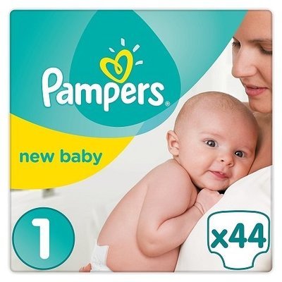 PAMPERS NEW BABY SIZE 1, 44 NAPPIES, 2-5kg CARRY PACK