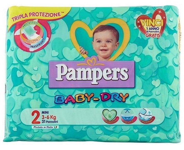 PAMPERS BABY DRY SIZE 2 MINI x31/Pack, 3-6kg CARRY PACK