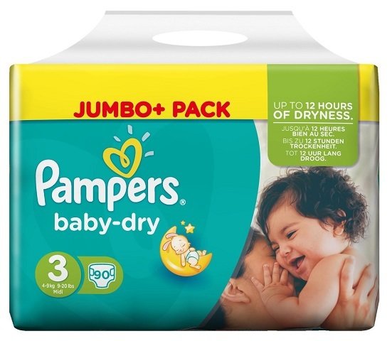 PAMPERS BABY DRY SIZE 3 x90/Pack, 6-10kg JUMBO+ PACK